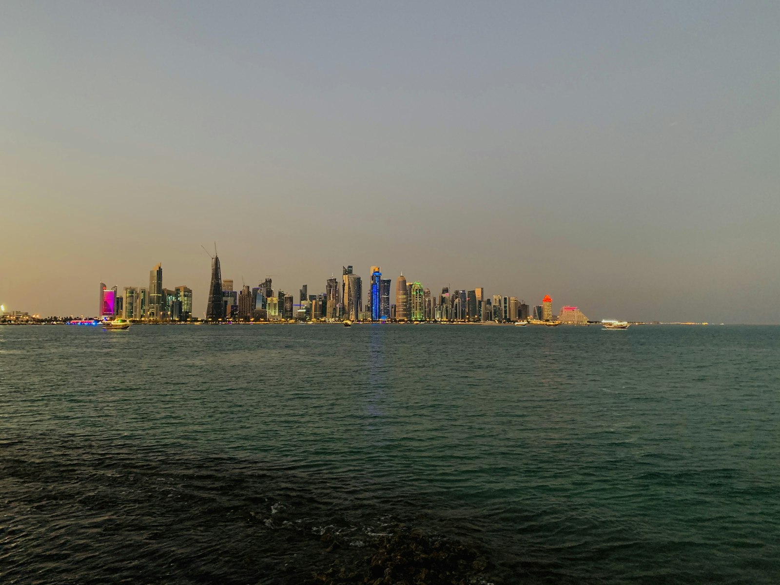 Doha skyline and airport, Qatar